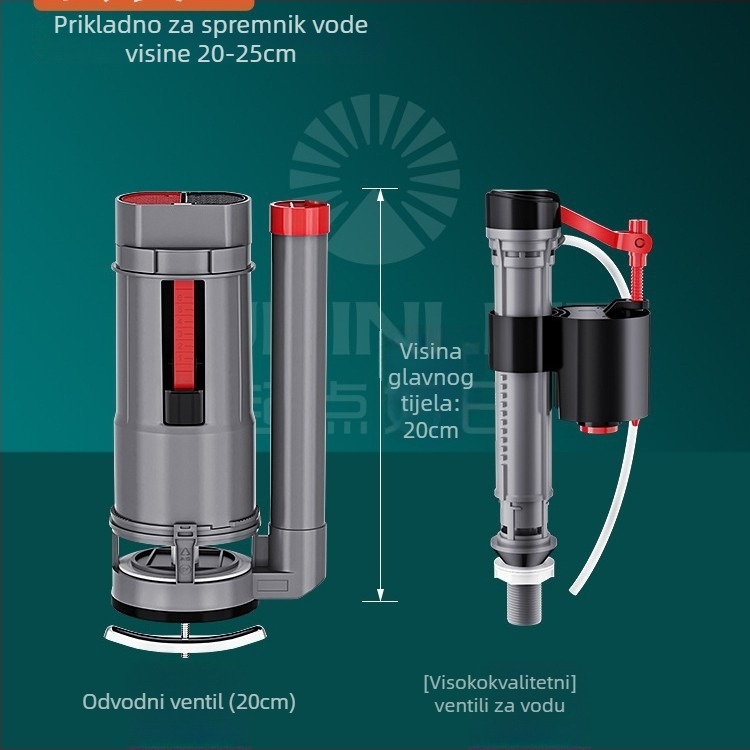 Ventil za punjenje spremnika toaleta, univerzalni gornji odvodni ventil, ABS, ručno pritiskanje za ispiranje, odvod na pod