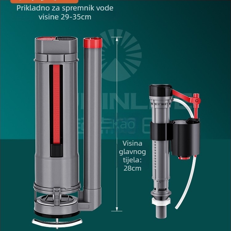 Ventil za punjenje spremnika toaleta, univerzalni gornji odvodni ventil, ABS, ručno pritiskanje za ispiranje, odvod na pod