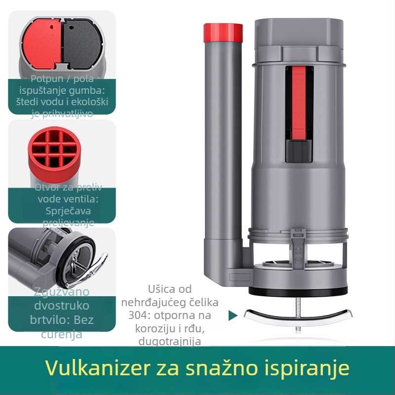 Ventil za punjenje spremnika toaleta, univerzalni gornji odvodni ventil, ABS, ručno pritiskanje za ispiranje, odvod na pod