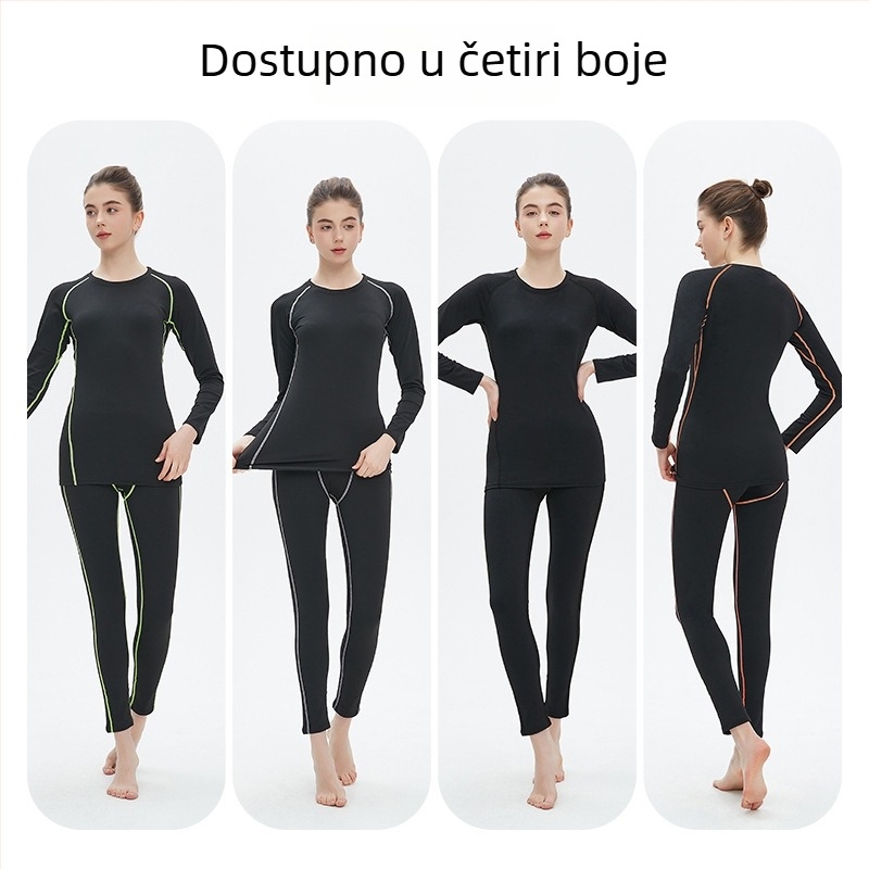 Ženski skijaški set s brzo sušećim termalnim donjim rubljem za jesen/zimu, kompresijski visok elastičan kroj, pogodan za jogu i fitness, s fleece podstavom