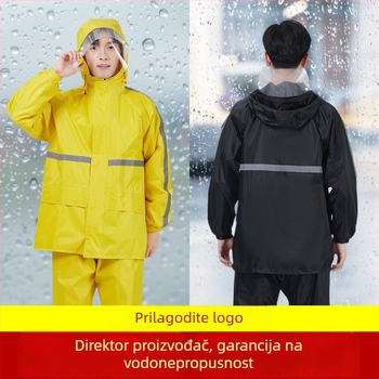 Set za odrasle: odvojeni kišni kabanice i hlače, Oxford tkanina, PVC vodootporni sloj, kapulja s dvostrukim rubom i veliki džep.