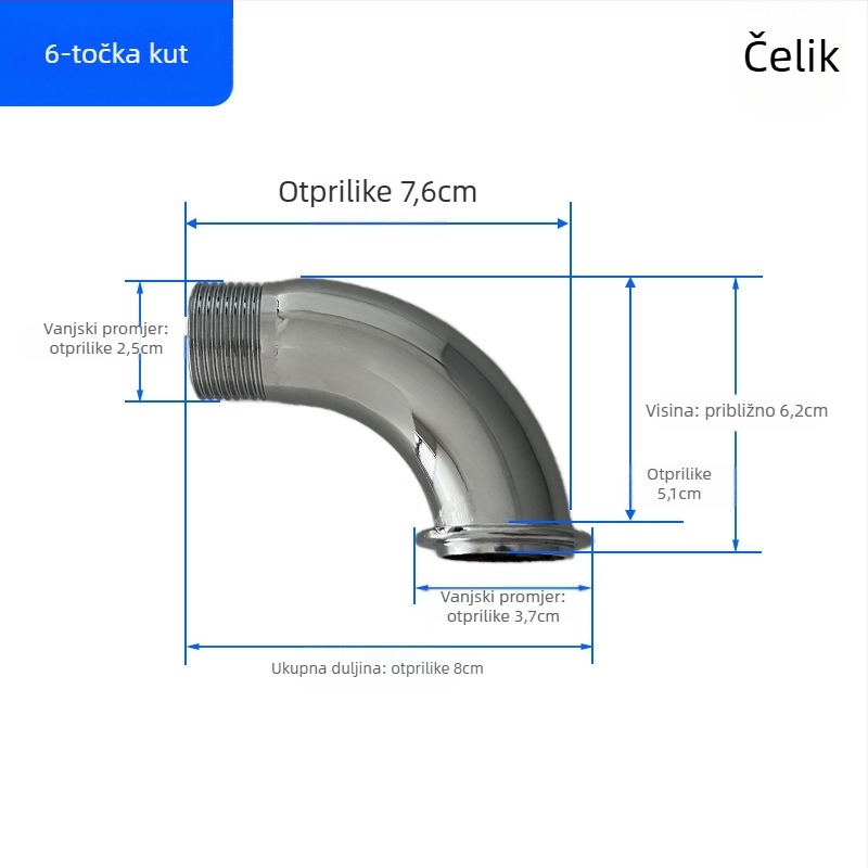Peda potpuno upravljana slavina za ispiranje s 1-inčnim koljenastim priključkom za urin, dekorativni kromirani poklopac — čelik, navoj, moderan minimalistički dizajn