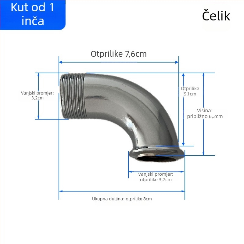 Peda potpuno upravljana slavina za ispiranje s 1-inčnim koljenastim priključkom za urin, dekorativni kromirani poklopac — čelik, navoj, moderan minimalistički dizajn