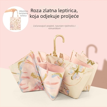 Ženski UV-zaštitni sklopivi kišobran, 8 rebara, aluminijski osovinu i ručka, navlaka od poliestera 190T, ručno otvaranje i zatvaranje, motiv leptira