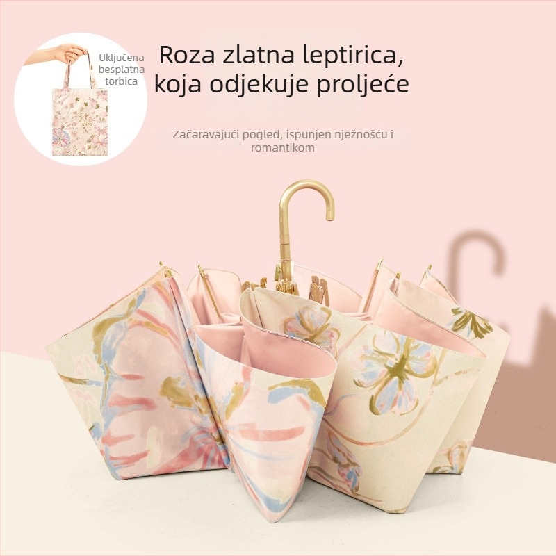 Ženski UV-zaštitni sklopivi kišobran, 8 rebara, aluminijski osovinu i ručka, navlaka od poliestera 190T, ručno otvaranje i zatvaranje, motiv leptira