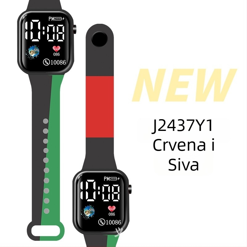 LED digitalni sat za vanjske sportove i studente, četvrtasti plastični kućište, digitalni zaslon, elektronički mehanizam, plastična narukvica