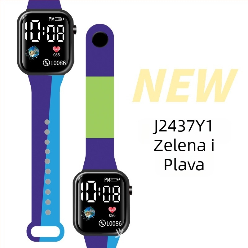 LED digitalni sat za vanjske sportove i studente, četvrtasti plastični kućište, digitalni zaslon, elektronički mehanizam, plastična narukvica