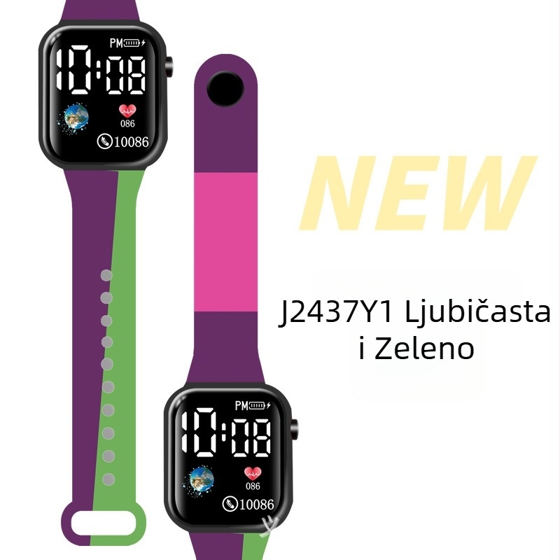 LED digitalni sat za vanjske sportove i studente, četvrtasti plastični kućište, digitalni zaslon, elektronički mehanizam, plastična narukvica