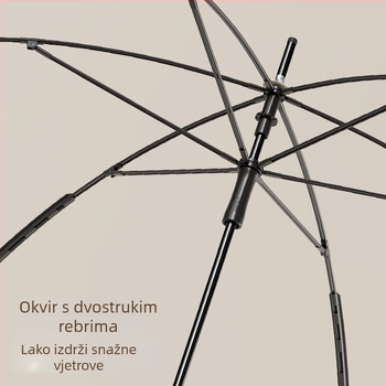 Britanski stil dugog drška kišobran, otporan na vjetar s 8 rebara, 190T Impact Cloth tkanina, vlaknaste rebra, plastična ručka, poluautomatsko otvaranje, pogodan za uredske radnike i studente
