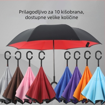 Ručni obratni kišobran za automobile s dugačkom drškom, C-tip, dvostruki sloj, s otisnutim logom