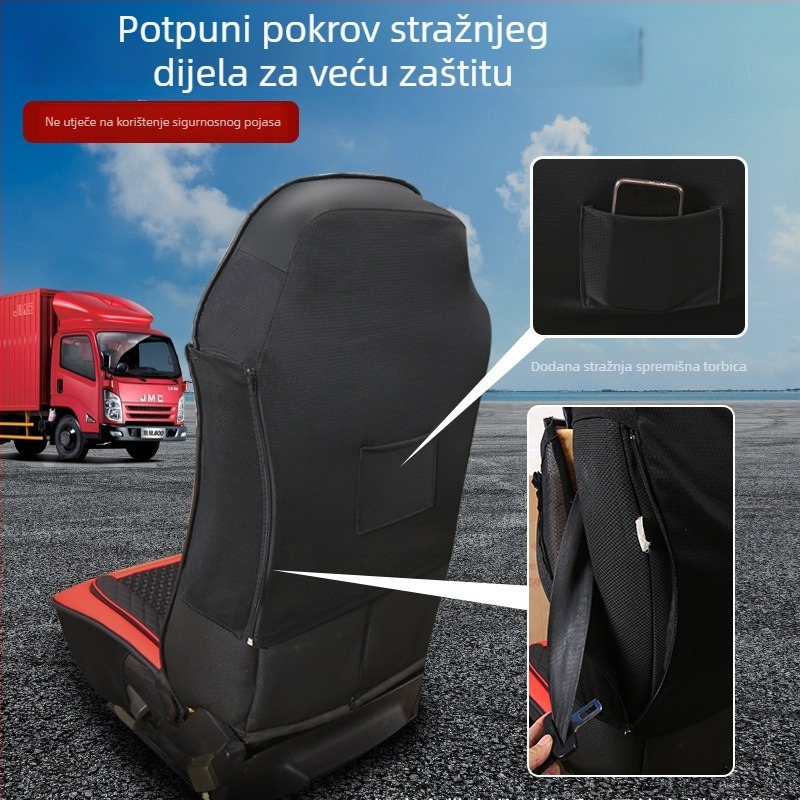 Pokrov za sjedalo teškog kamiona – prednja sjedala (glavni i suvozač) – univerzalno za sve sezone; PU kožna površina; punjenje od svile; šivanje s rubom (hemming); poslovni stil