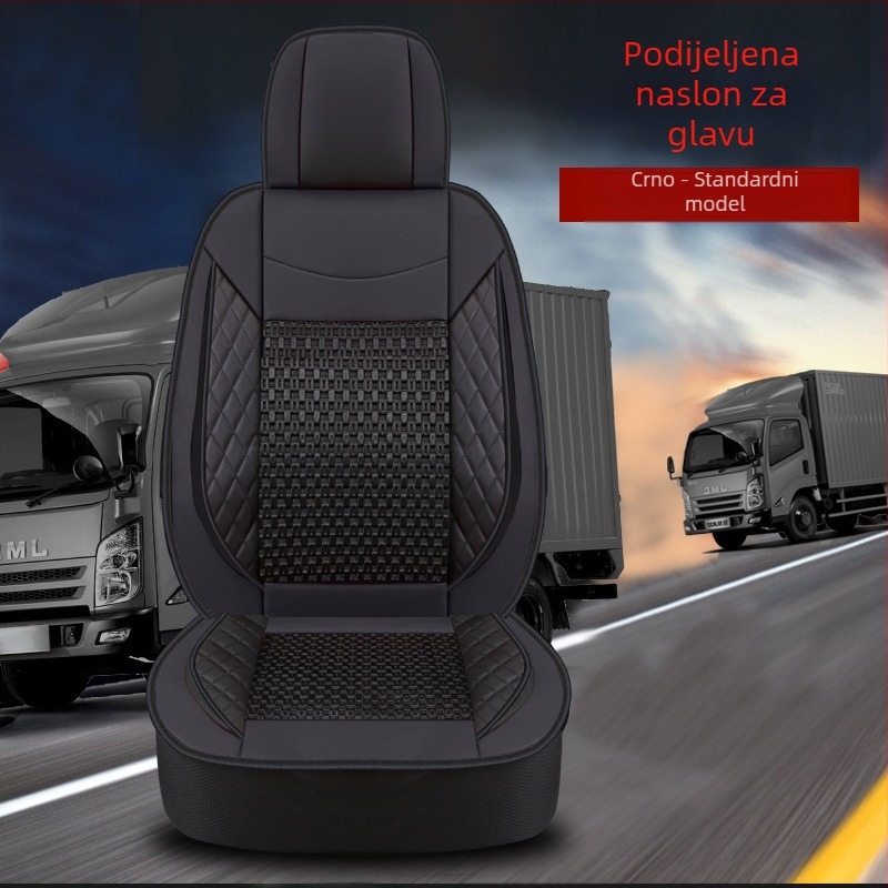Pokrov za sjedalo teškog kamiona – prednja sjedala (glavni i suvozač) – univerzalno za sve sezone; PU kožna površina; punjenje od svile; šivanje s rubom (hemming); poslovni stil