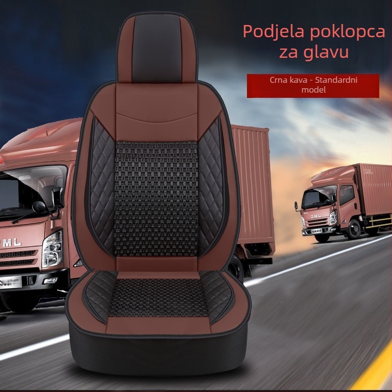 Pokrov za sjedalo teškog kamiona – prednja sjedala (glavni i suvozač) – univerzalno za sve sezone; PU kožna površina; punjenje od svile; šivanje s rubom (hemming); poslovni stil