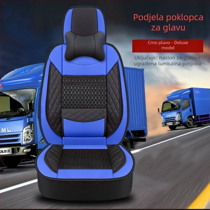 Pokrov za sjedalo teškog kamiona – prednja sjedala (glavni i suvozač) – univerzalno za sve sezone; PU kožna površina; punjenje od svile; šivanje s rubom (hemming); poslovni stil