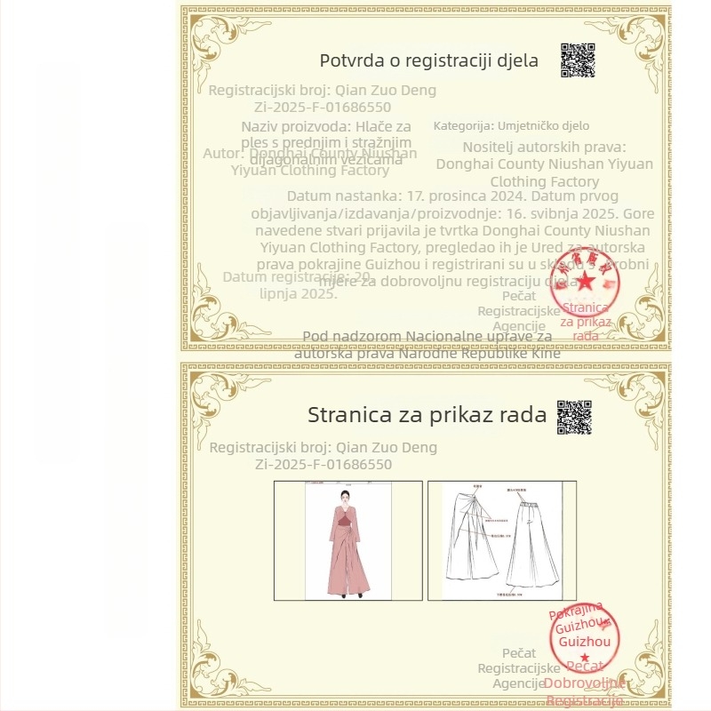 Plesne široke hlače s lažnom dvodijelnom suknom, za folklorni ples, poliester 95%, jednobojna, odrasle žene