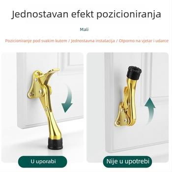 Držač vrata od zinkove legure s ručnim pedalom i oprugom, gumeni gornji limiter, montiran na vratima, poliran završni premaz i elektroplatiranje