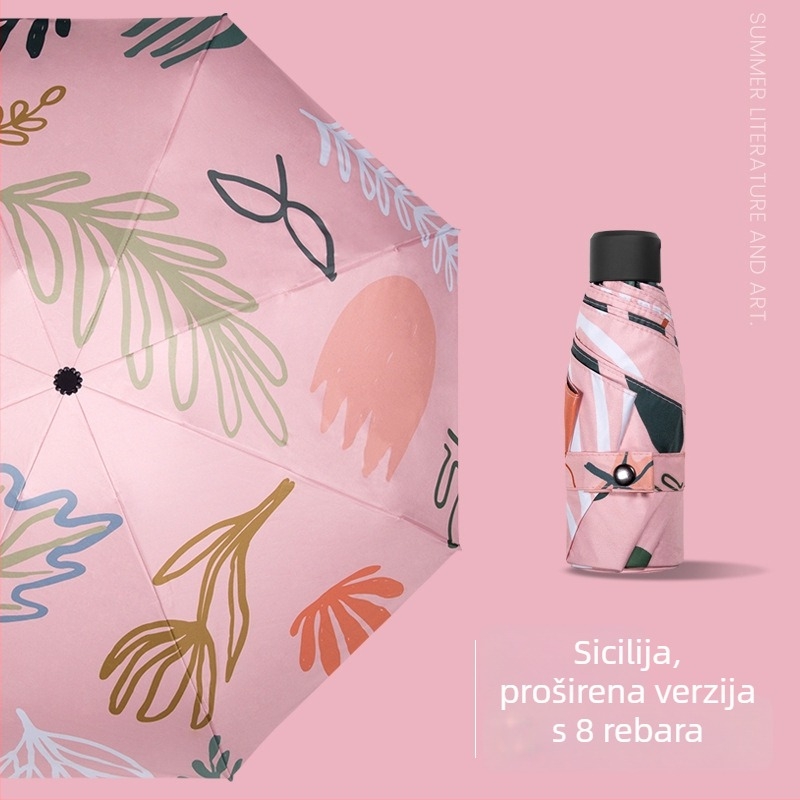 Kišobran s pet segmenata, vlaknastim rebima, ručno otvaranje, UPF > 50, otisak loga