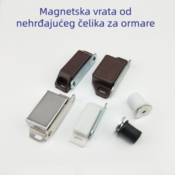 Magnetski držač vrata ormarića — materijal: plast + željezo; proizvodni proces: tlačno lijevanje; stil: moderni minimalistički; pogodan za staklene, izložbene i vitrine ormariće