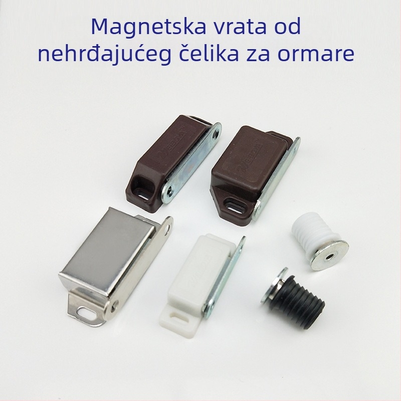 Magnetski držač vrata ormarića — materijal: plast + željezo; proizvodni proces: tlačno lijevanje; stil: moderni minimalistički; pogodan za staklene, izložbene i vitrine ormariće