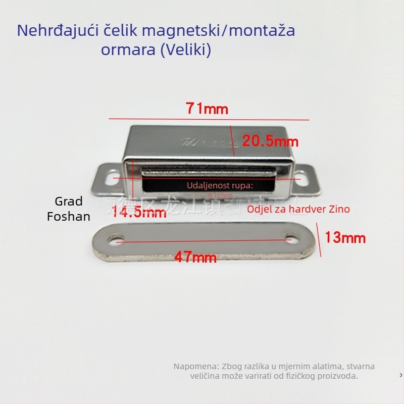 Magnetski držač vrata ormarića — materijal: plast + željezo; proizvodni proces: tlačno lijevanje; stil: moderni minimalistički; pogodan za staklene, izložbene i vitrine ormariće
