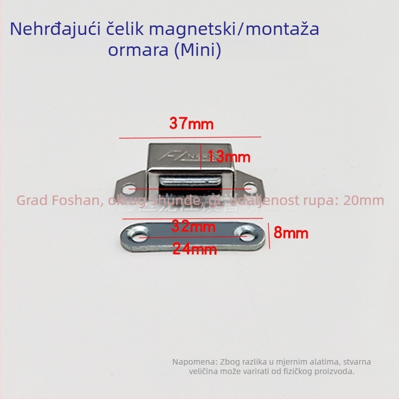 Magnetski držač vrata ormarića — materijal: plast + željezo; proizvodni proces: tlačno lijevanje; stil: moderni minimalistički; pogodan za staklene, izložbene i vitrine ormariće