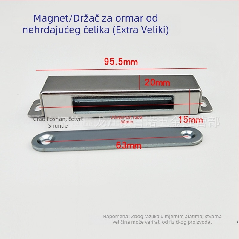 Magnetski držač vrata ormarića — materijal: plast + željezo; proizvodni proces: tlačno lijevanje; stil: moderni minimalistički; pogodan za staklene, izložbene i vitrine ormariće
