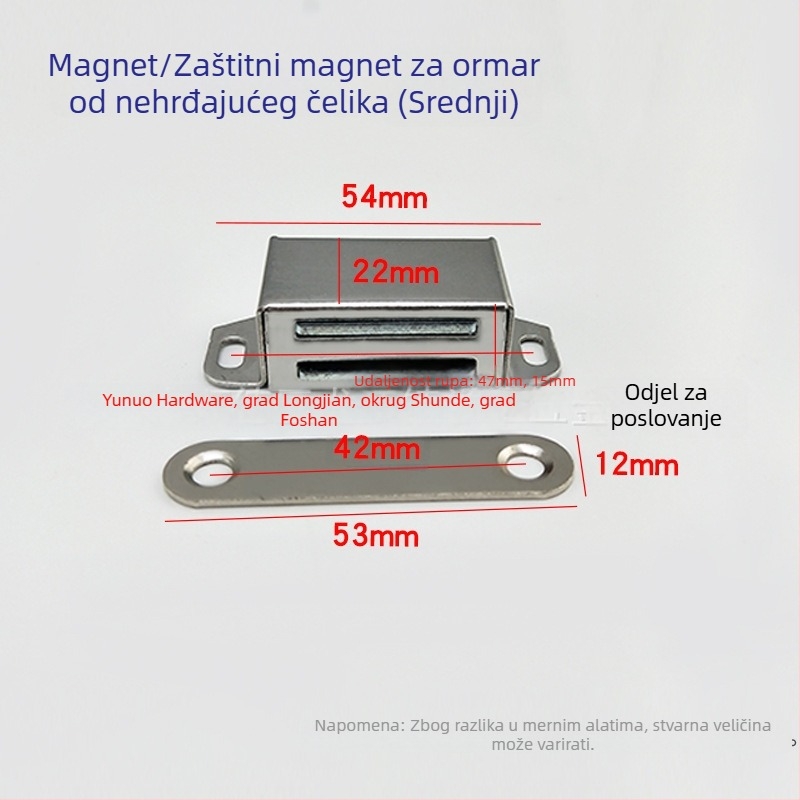 Magnetski držač vrata ormarića — materijal: plast + željezo; proizvodni proces: tlačno lijevanje; stil: moderni minimalistički; pogodan za staklene, izložbene i vitrine ormariće