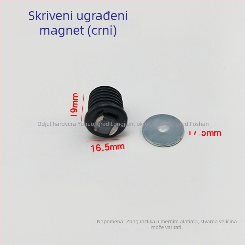 Magnetski držač vrata ormarića — materijal: plast + željezo; proizvodni proces: tlačno lijevanje; stil: moderni minimalistički; pogodan za staklene, izložbene i vitrine ormariće