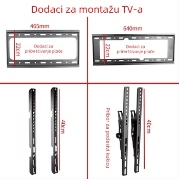 Dodatak za zidni TV nosač — pločica s kukom, nosivost 11–15 kg, metalni nosač, zidni montažni, mehaničko upravljanje