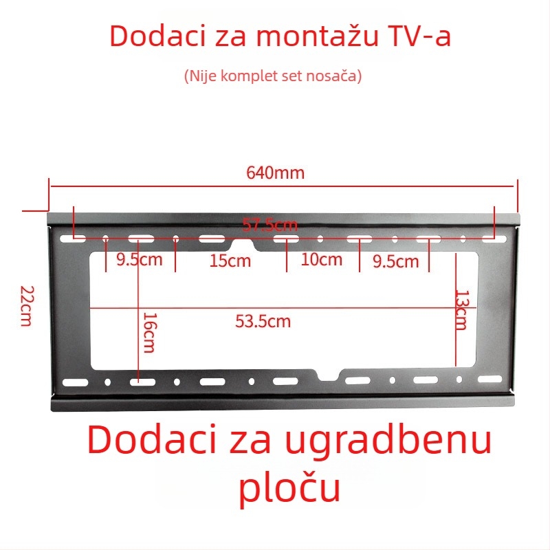 Dodatak za zidni TV nosač — pločica s kukom, nosivost 11–15 kg, metalni nosač, zidni montažni, mehaničko upravljanje