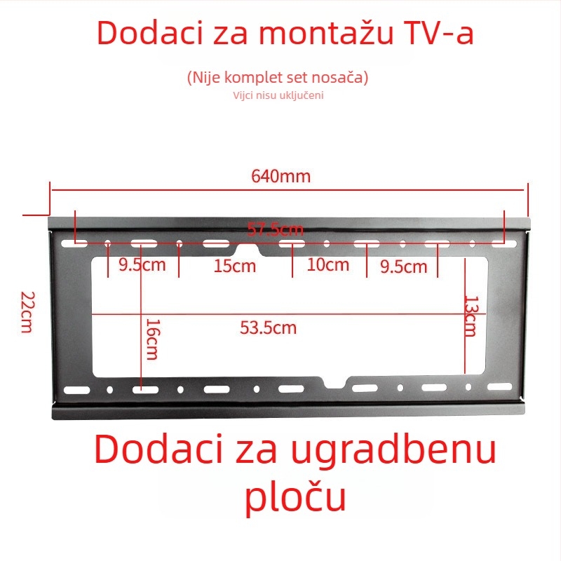 Dodatak za zidni TV nosač — pločica s kukom, nosivost 11–15 kg, metalni nosač, zidni montažni, mehaničko upravljanje