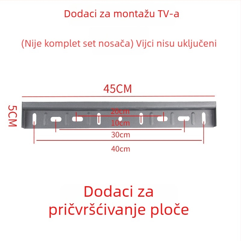 Dodatak za zidni TV nosač — pločica s kukom, nosivost 11–15 kg, metalni nosač, zidni montažni, mehaničko upravljanje