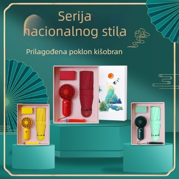Reklamni kišobran s pet segmenata, prilagodljiv logotip, ručno otvaranje, 6 čeličnih rebara, UPF preko 40