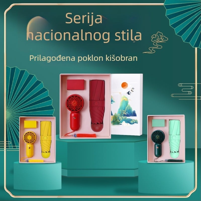 Reklamni kišobran s pet segmenata, prilagodljiv logotip, ručno otvaranje, 6 čeličnih rebara, UPF preko 40