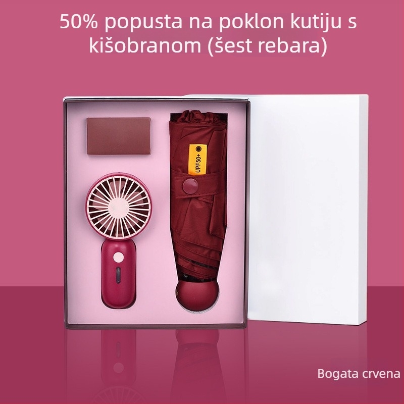 Reklamni kišobran s pet segmenata, prilagodljiv logotip, ručno otvaranje, 6 čeličnih rebara, UPF preko 40