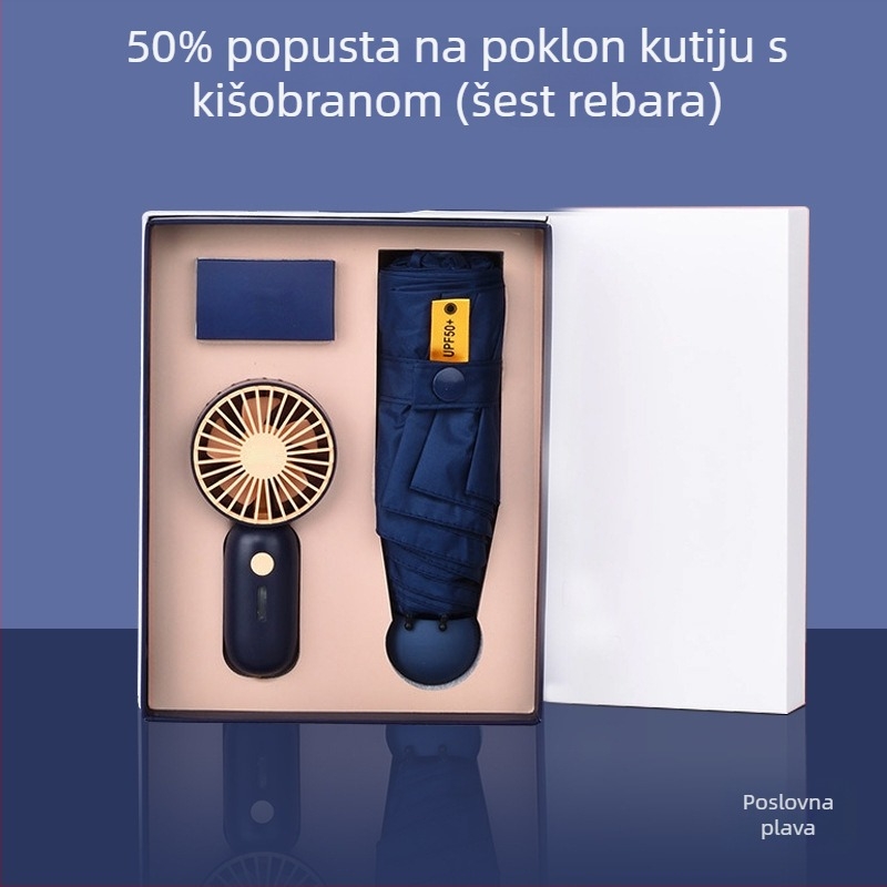 Reklamni kišobran s pet segmenata, prilagodljiv logotip, ručno otvaranje, 6 čeličnih rebara, UPF preko 40
