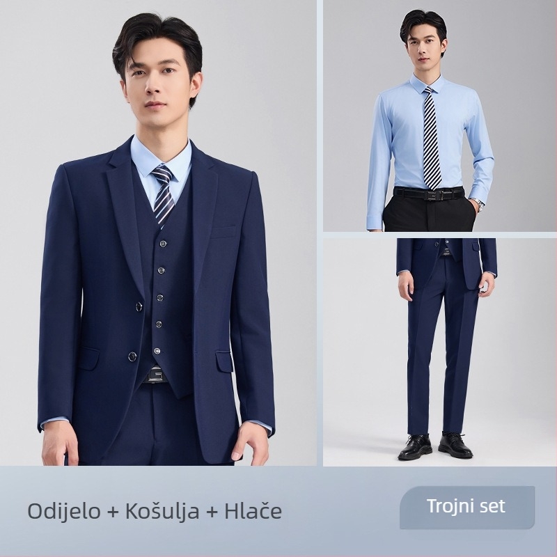Unisex set prsluk i odijelo, poslovni formalni stil, jednobojni s dva gumba, udoban kroj, poliester 70,4%