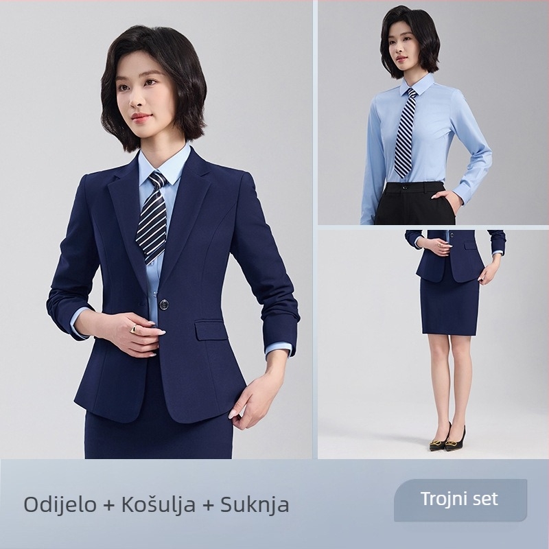 Unisex set prsluk i odijelo, poslovni formalni stil, jednobojni s dva gumba, udoban kroj, poliester 70,4%
