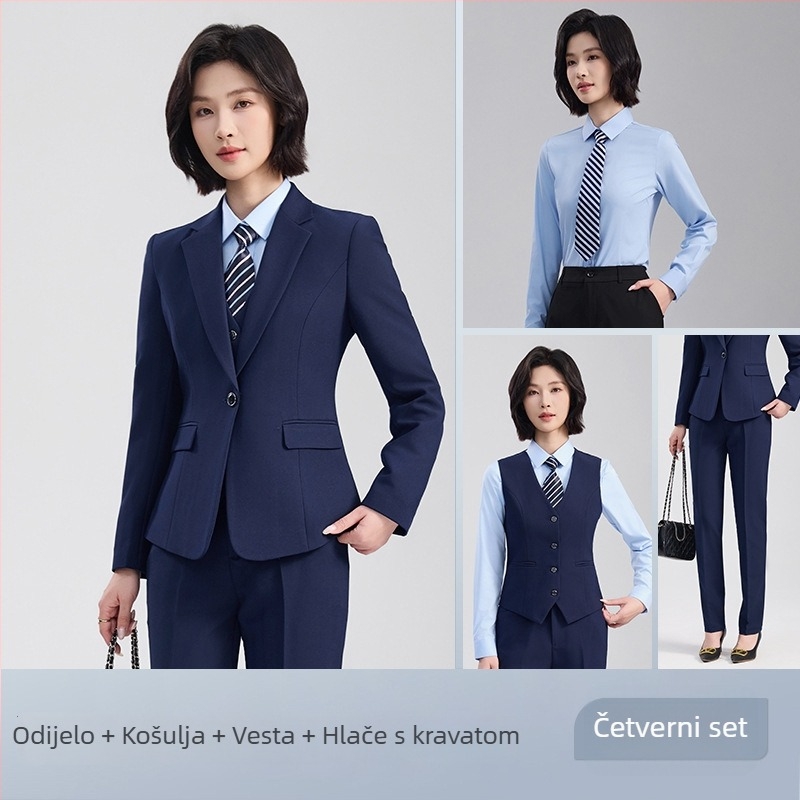 Unisex set prsluk i odijelo, poslovni formalni stil, jednobojni s dva gumba, udoban kroj, poliester 70,4%