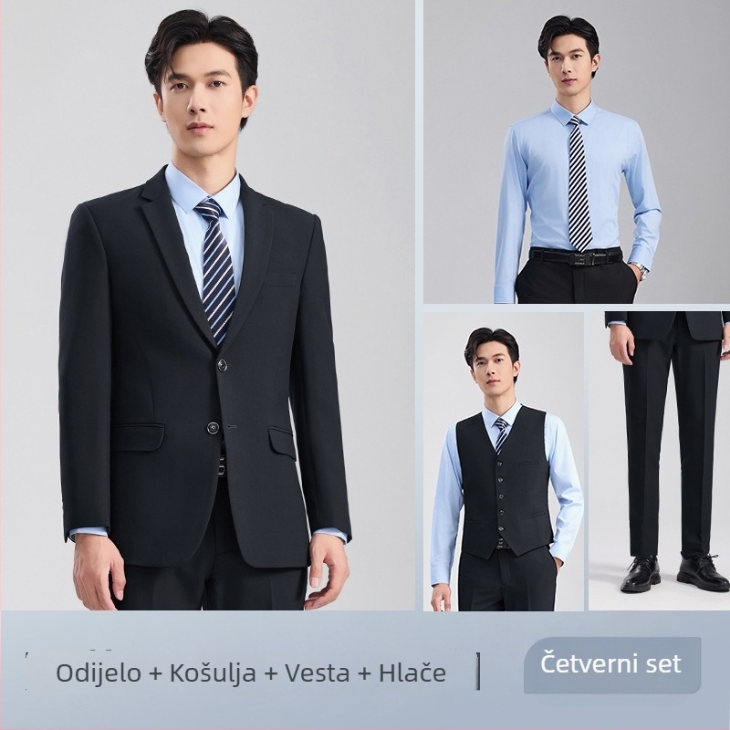 Unisex set prsluk i odijelo, poslovni formalni stil, jednobojni s dva gumba, udoban kroj, poliester 70,4%