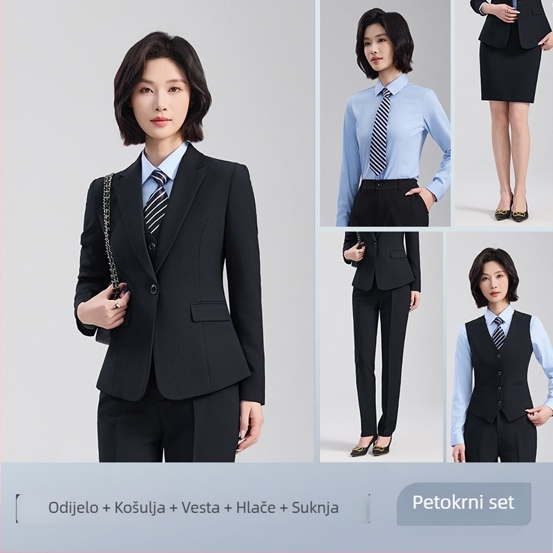 Unisex set prsluk i odijelo, poslovni formalni stil, jednobojni s dva gumba, udoban kroj, poliester 70,4%