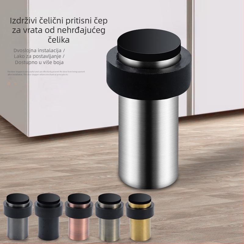 Stoper za vrata s gumom glavom, nehrđajući čelik, podna montaža, polirano elektroplatiranje, moderan stil