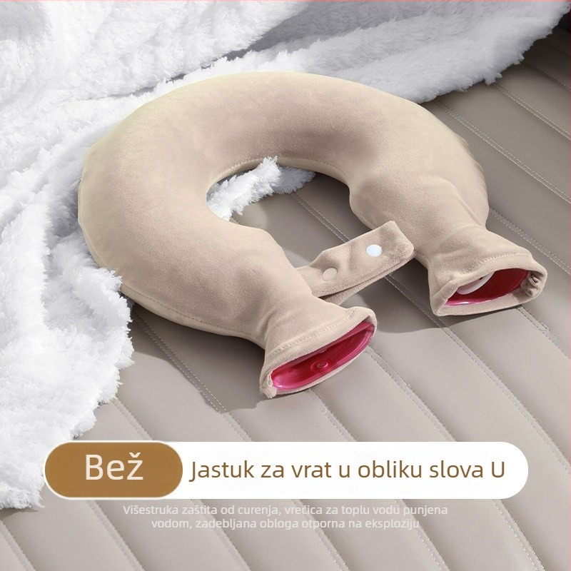 Vrećica za toplu vodu u obliku U za terapiju vrata, ublažava umor vrata, ponovno se puni vodom, plišani topli PVC vrećica