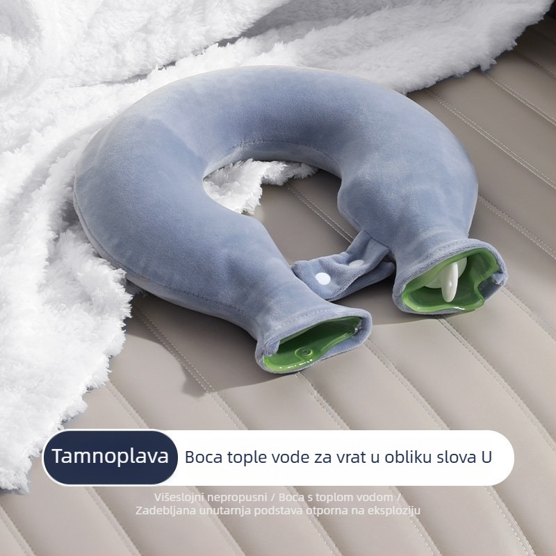 Vrećica za toplu vodu u obliku U za terapiju vrata, ublažava umor vrata, ponovno se puni vodom, plišani topli PVC vrećica