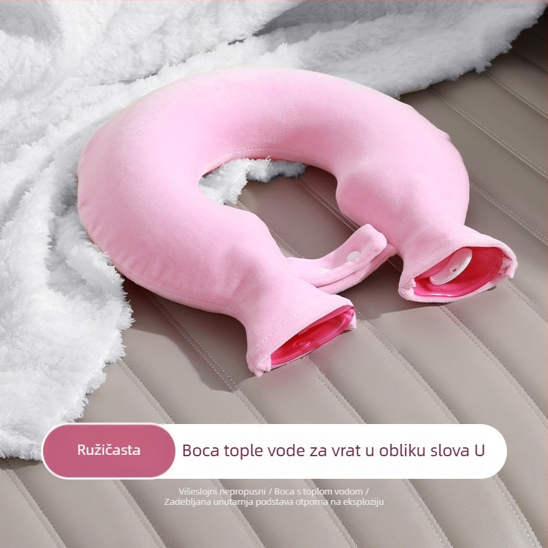 Vrećica za toplu vodu u obliku U za terapiju vrata, ublažava umor vrata, ponovno se puni vodom, plišani topli PVC vrećica