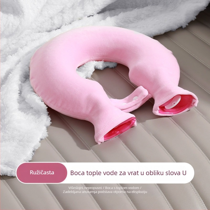 Vrećica za toplu vodu u obliku U za terapiju vrata, ublažava umor vrata, ponovno se puni vodom, plišani topli PVC vrećica