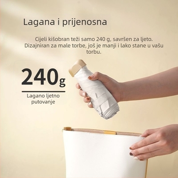 Ultra lagan džepni kišobranac za sunce i kišu, sklopivi mini kišobran za odrasle, 6 rebara