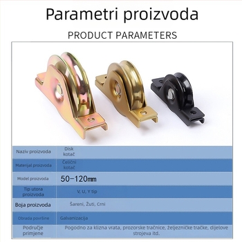 Vodički kotač za klizna vrata s V-, U- i Y-tip vodičima, debela montažna ploča, nosivost 0,5 t