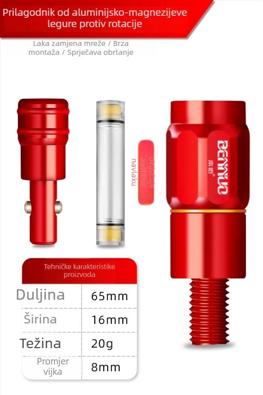 Konverzijski spoj za mrežu za ribolov s glavom protiv rotacije, 8 mm univerzalni spoj, aluminijska legura