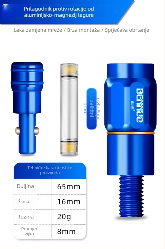 Konverzijski spoj za mrežu za ribolov s glavom protiv rotacije, 8 mm univerzalni spoj, aluminijska legura